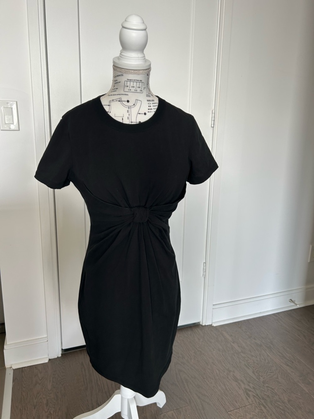 ALEXANDER WANG Black Knot-Front Short Sleeve Dress